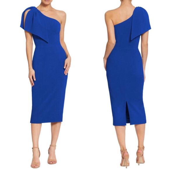 NWOT Dress the Population Tiffany One-Shoulder Midi Dress in Electric Blue, XS - Picture 1 of 13